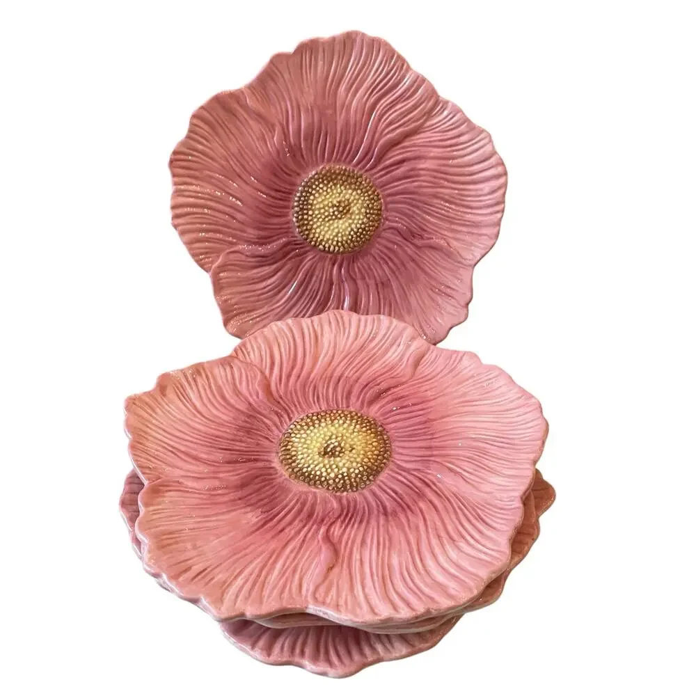 Maxcera Pink Floral Ceramic Dinner Plates 10in Set of 4 Spring New